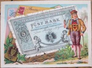 Prussia Prussian Currency Banknote 1890s French Victorian Trade Card Color Litho - Picture 1 of 1