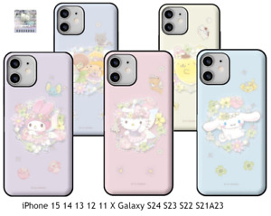 Sanrio Case for iPhone 15 14 & Galaxy +2 Cards slot & Acrylic Grip Holder FLOWER