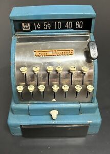 Vintage Tom Thumb Toy Cash Register; Metal, Blue, Works & Rings!