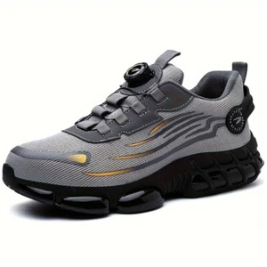Mens Steel Toe Puncture Proof Work Boots Shock Absorption Safety Shoes Lace Free - Picture 1 of 28