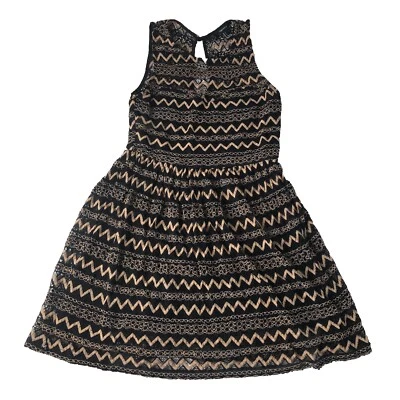 Forever 21 Juniors Sleeveless Black Gold Zig Zag Crochet/Lace Mini Dress Small - Image 1 of 4
