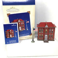 2003 Hallmark Christmas Ornament Mini Schoolhouse Flagpole Pressed Tin Die Cast