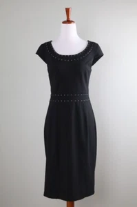 WHITE HOUSE BLACK MARKET NWT $140 Black Ponte Stretch Studded Dress Size 8 - Picture 1 of 6