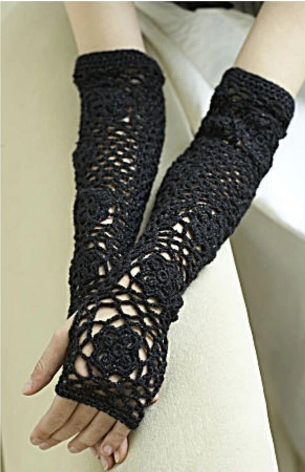 Crochet Opera Gloves Handmade Gothic Halloween One Size Fits Most  - Image 1 of 1