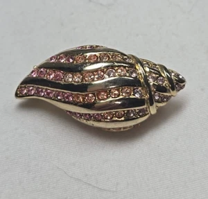 Broche prendedor Monet tono dorado rosa estrás caracola caracola 1,5" vintage - Imagen 1 de 9