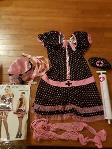 Midnight Nurse Outfit Black Pink Fancy Dress Up Halloween Sexy Adult Costume XL