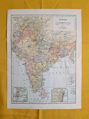 1900 INDIA Vintage Map Mumbai Delhi Asia ORIGINAL 11.5 x 9.5 Color C10-9 - Image 1 of 3
