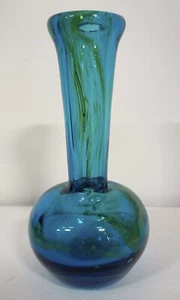 Vintage 1970s Summer Blue Green Bud Vase Mdina Glass Malta Signed - Picture 1 of 5
