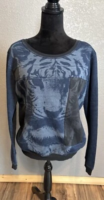 Sudadera Diesel Cabeza de León Gráfica Azul Para Mujer Grande Pullover Cuello Redondo Logo Foto 1 de 4