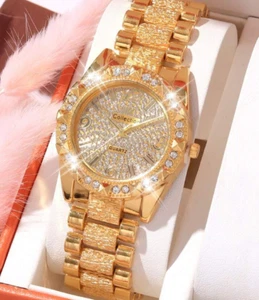 Orologio Moda Versatile Cinturino Acciaio Diamante Quarzo Oro - Foto 1 di 7