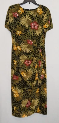 JOHN ROBERTS Olive Floral Tropical Short Sleeve Chiffon Midi Dress; Size 14 - Image 1 of 4