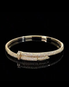 18K Gold Plated Nail Bangle Bracelet with CZ Pave | Luxury Statement Jewelry - Picture 1 of 2