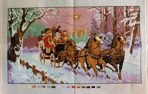 Printed needlepoint Tapestry  Carriage In A Snow Canvas Only 16x24”Temeljkovic - Picture 1 of 4