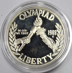 1988 S 90% Silver Proof $1 US Mint Comm USA Olympiad Coin in Display Case - Picture 1 of 3