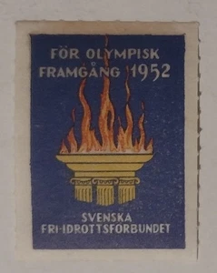 Vintage 1952 Schweden Olympiade Poster Briefmarke Etikett XV Olympiade Helsinki Finnland - Bild 1 von 2