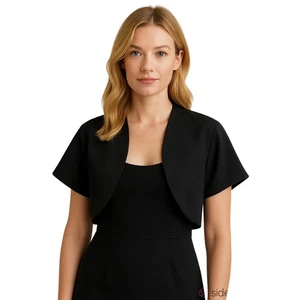 Carolina Herrera Bolero de Seda Negro Manga Corta Frente Abierto Chaqueta de Noche Talla 14 - Imagen 1 de 7