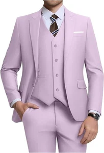 Mens Suit Slim Fit Lilac 3 Piece M 40R 34W Notch Lapel 2 Button - Picture 1 of 4