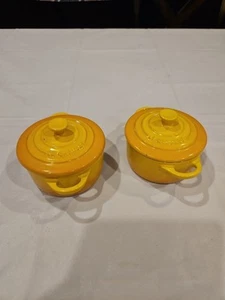 2 Le Creuset Petite Casserole 4" Mini Baking Cocotte Dijon Yellow - Picture 1 of 4