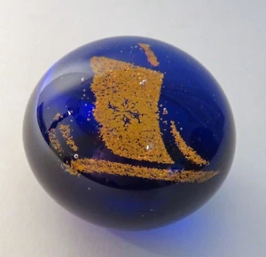 Vintage Cobalt Blue Paperweight with Orange Sailboat  - Picture 1 of 4