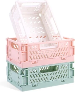 Confezione 3 Casse Pastello Pieghevole Plastica Portaoggetti Mini Casse Camera da Letto - Foto 1 di 5