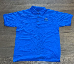 Vintage McDonalds Mens LG Blue Employee Uniform Shirt Polo Short Sleeve Outfit - Picture 1 of 8