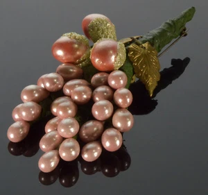 BROCHE DE COLECCIÓN DE LOS AÑOS 30 NUEVO HECHO A MANO VIDRIO PERLA ROSA LATÓN RAMO - Imagen 1 de 6