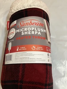 SUNBEAM MICROPLUSH SHERPA HEATED THROW 50" X 60" RED & BLACK - Picture 1 of 1
