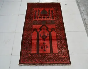 2'4 x 4'3 ft Hand knotted vintage afghan turkmen jai namaz wool rug, prayer rug - Picture 1 of 12