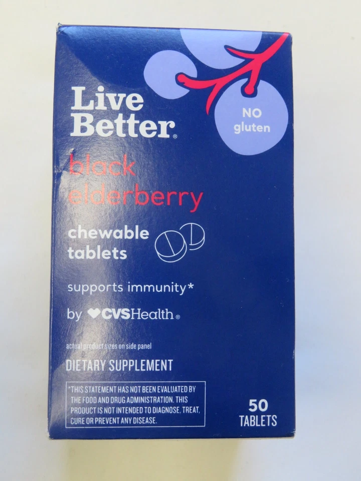 Live Better Black Elderberry 50 comprimidos masticables apoya la inmunidad ^ Foto 1 de 1