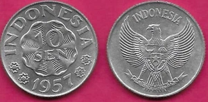 INDONESIA 10 SEN 1957 UNC 1 YEAR TYPE,GARUDA PANCASILA,NATIONAL EMBLEM COAT OF A - Picture 1 of 1