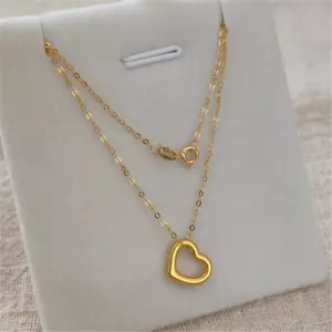 Pure 999 24K Gelbgold Lucky Heart Anhänger mit 18K O Link Halskette 17,9 Zoll - Bild 1 von 6
