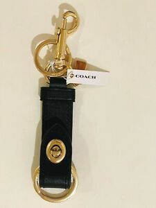  Coach Valet Trigger Snap Bag Charm Key Ring FOB #F39865 Leather Black 