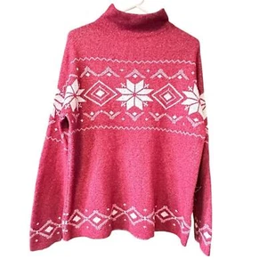Christian Siriano New York Damen Pullover rot Rollkragen Schneeflocke Größe M - Bild 1 von 10
