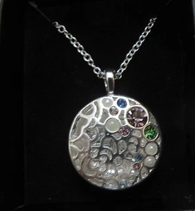 Secret Treasures Silvertone Pendant Studded with Faux Gems & 18in Silver Chain - Picture 1 of 4