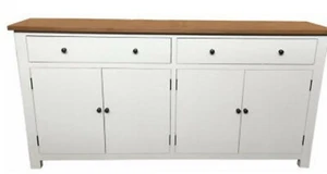 LUCIA HAMPTONS SIDEBOARD BUFFET OAK TOP/WHITE BASE 2-DOOR 4-DRAWER 180 CM - Picture 1 of 1