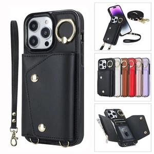 Crossbody Leather Card Wallet Phone Case For iPhone 11 12 13 14 Pro Max XR X 7 8 - Picture 1 of 76
