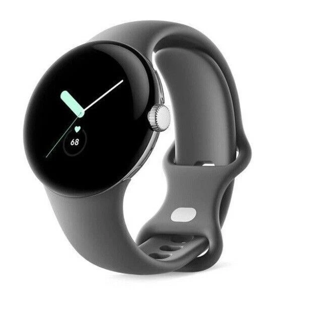 Google Pixel Watch 41mm Polished Silver Stainless Steel Case with Charcoal Active Band (LTE) (GA03304-US)