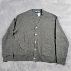 NWT Polo Ralph Lauren Cardigan XXL 100% Lambs Wool Grey Pony Logo Button Sweater - Picture 1 of 14