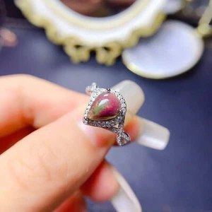 Black Opal Pear Shape Ring, Natural Fire Opal Women's Ring Gold Plated Silver - Picture 1 of 4
