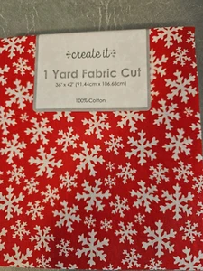 Create It 1-Yard Fabric Cut 36x42 cotton Snowflakes on red. - Picture 1 of 2