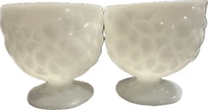 White Milk Glass Dessert Fruit Dishes W/ Pedestal Fruit Pattern Vintage Set Of 2 - Picture 1 of 3