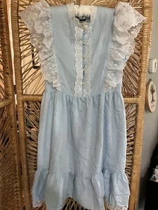 Vintage Miss Nanette Blue Dress With Lace Trim - Picture 1 of 2