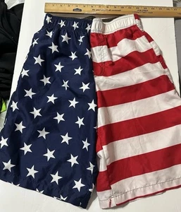 OP Boys Swim Shorts Size XL 14-16 Red White Blue Elastic Waist American Flag USA - Picture 1 of 6
