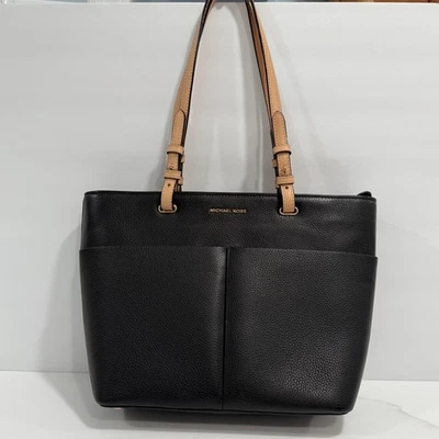 Bolso de Mano Michael Kors Bedford Mediano Cuero Guijarro Bolsillo Negro Tostado Correas Foto 1 de 4