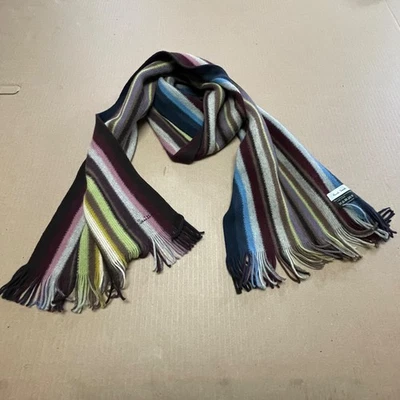 Paul Smith Colorful Striped Wool Fringe Scarf  2 Sided Double Sided Stripe 62x11 - Image 1 of 4