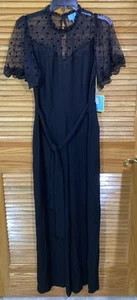 CeCe Women’s Size 8 Black Lace Top Short Sleeve Long Pants Jumpsuit ZP-3690 - Picture 1 of 3