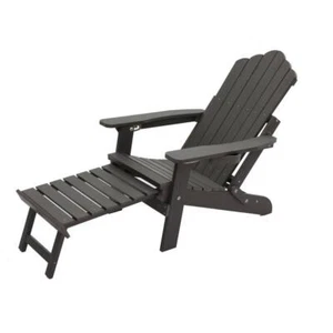 Clihome Outdoor Adirondack Chair W/ Pull-out Ottoman+Cup-Holder Plastic in Gray - Picture 1 of 7