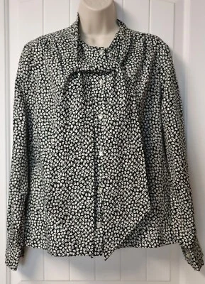 Vintage 70s LEE MAR of CALIFORNIA womens long sleeve white leaves black blouse - Image 1 of 4