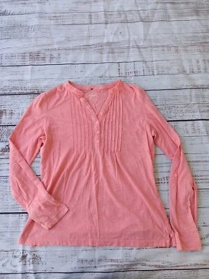 L.L. Top Bean para mujer X-Small melocotón manga larga cuello en V 3/4 botones 100 % algodón  Foto 1 de 4