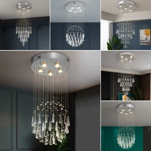 Modern Crystal Line Chandelier Lighting Flush mount Ceiling Light Pendant Lamp - Picture 1 of 43